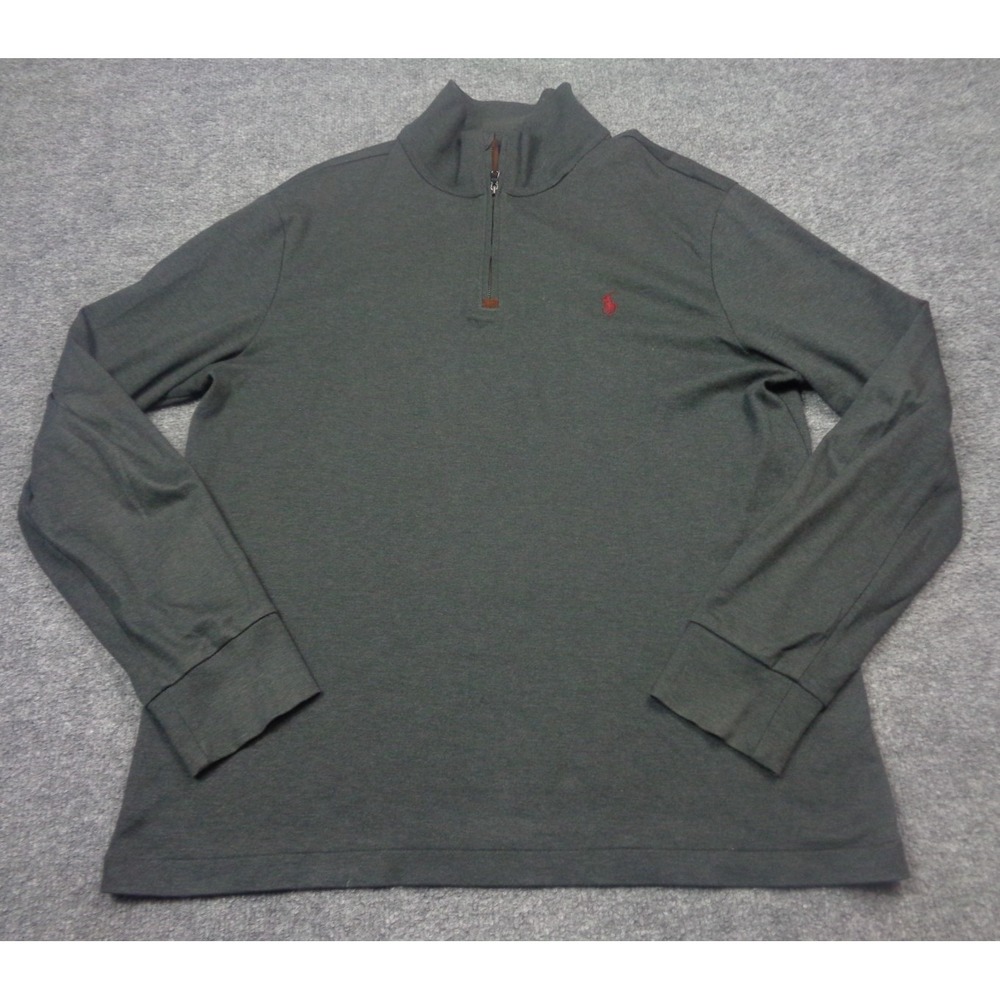 Polo Ralph Lauren Sweater Mens L Gray 1/4 Zip Pullover Red Pony